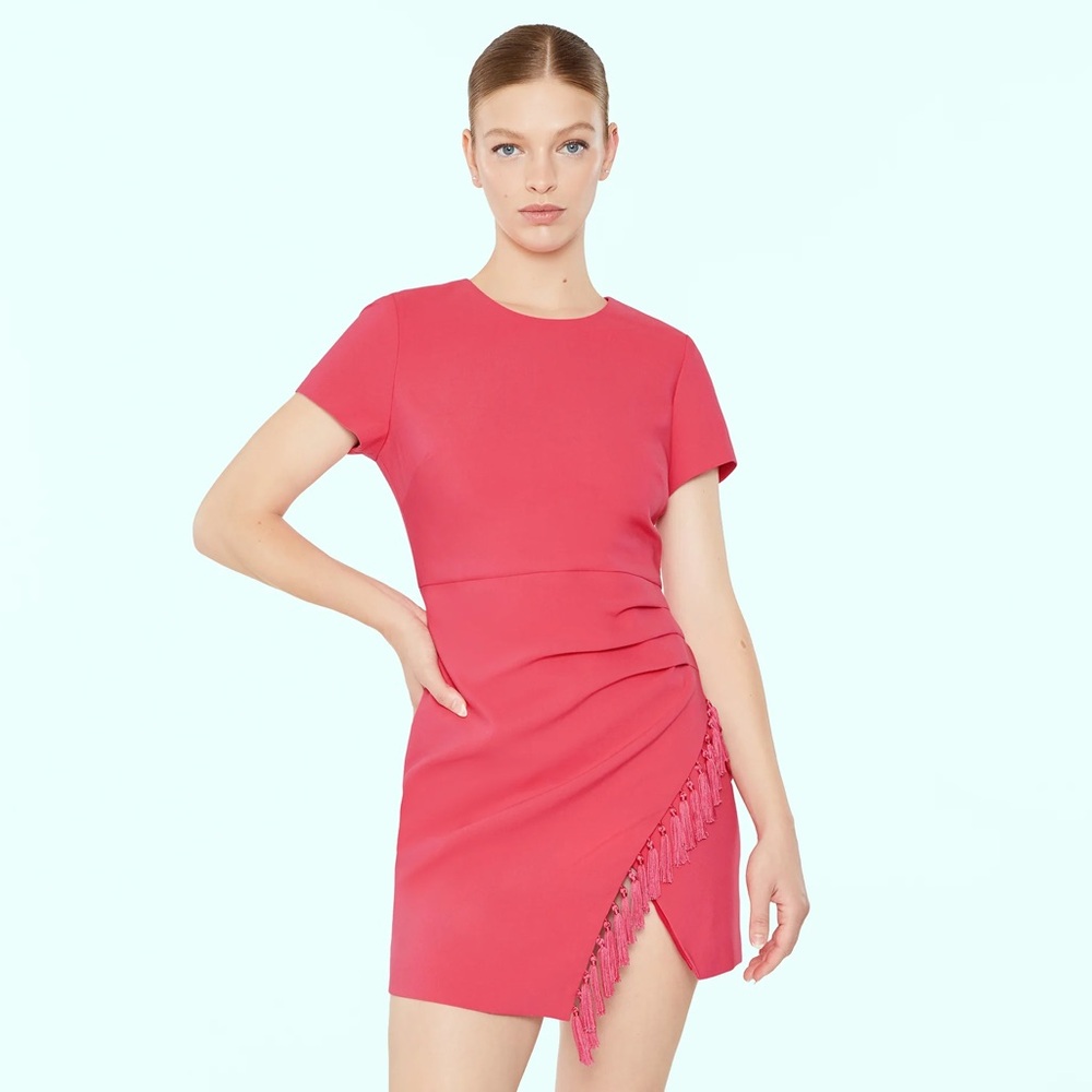Likely Finn Dress Short Sleeve Fringe Coral Pink Size 8